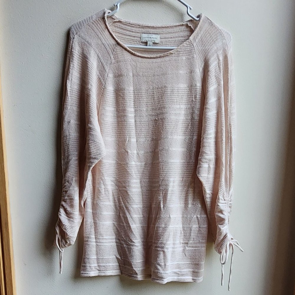 Lucky Brand Champagne Scoop Neck Tunic With Ruched Sleeves Size Small